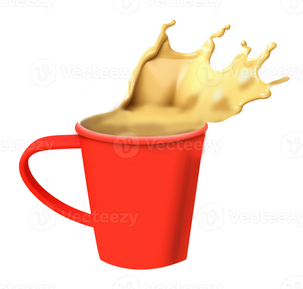 Splashing Tea or Coffee From Red Cup 3D Icon. png