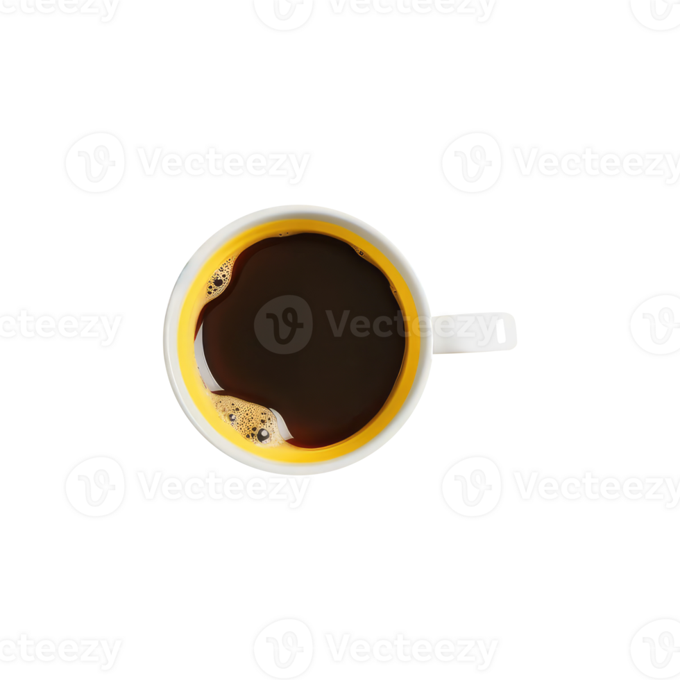 Overhead View of Black Tea or Coffee Cup 3d Icon on Transparent Background. png