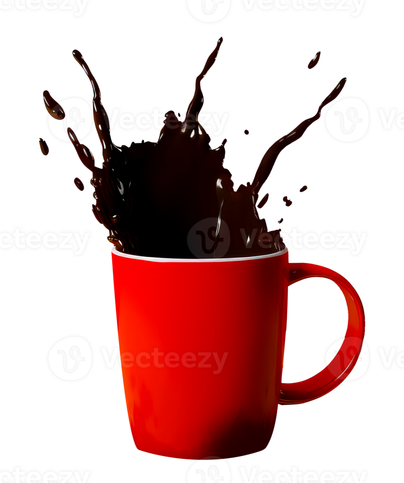 Splashing Milk Chocolate or Coffee From Red Cup 3D Icon. png