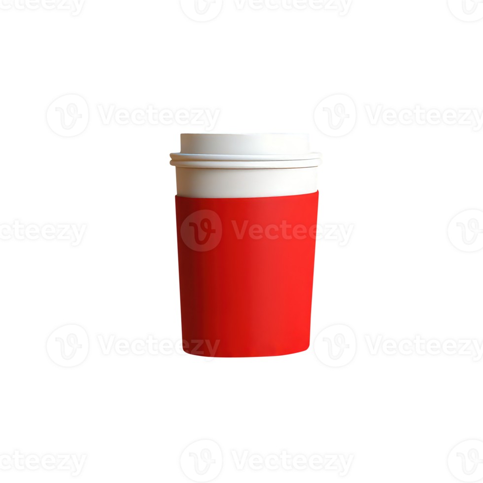 Red and White Paper Cup with Lid of Drink 3D Icon on Transparent Background. png