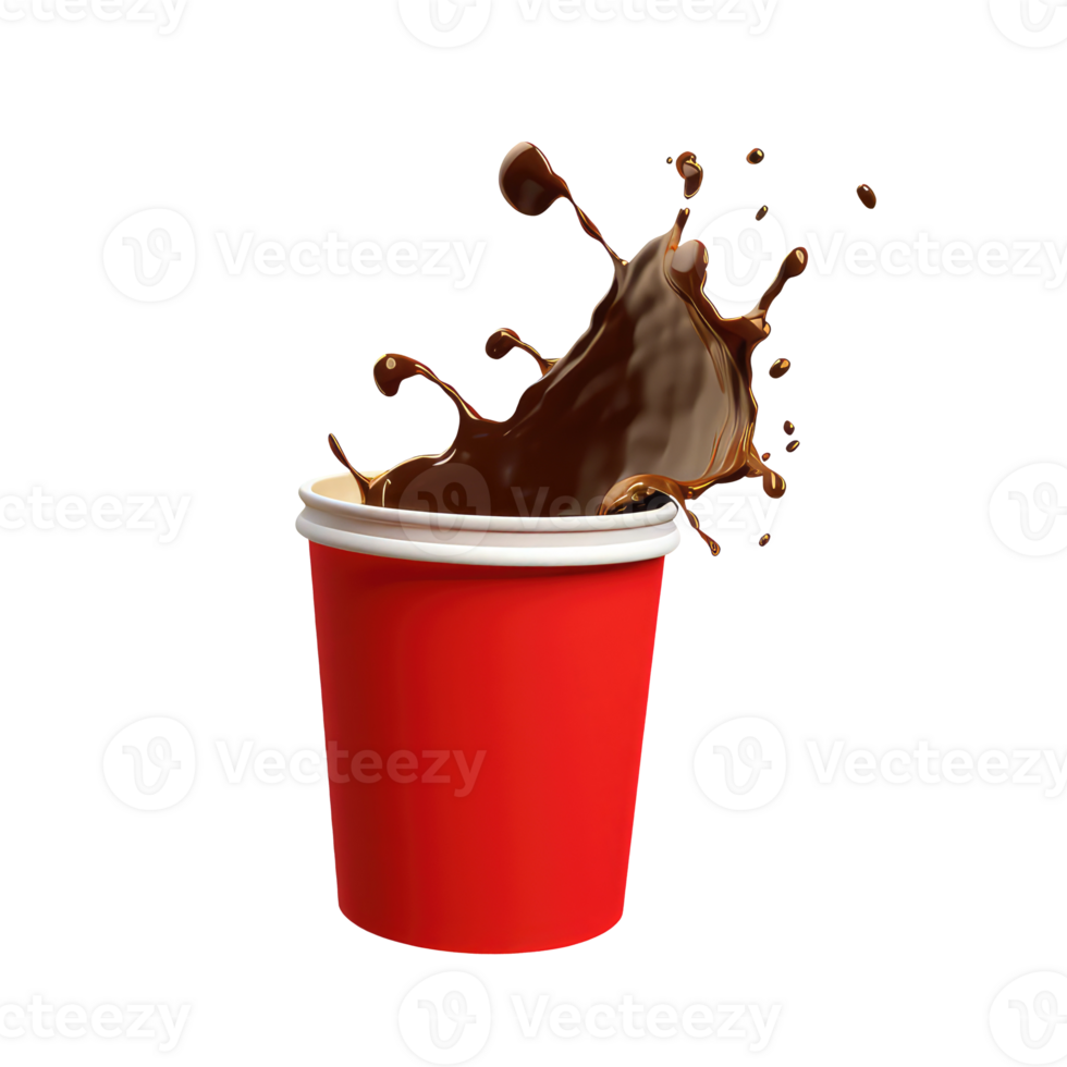 Isolated Delicious Milk Chocolate or Coffee Splashing Disposal Glass on Transparent Background. 3D Render. png