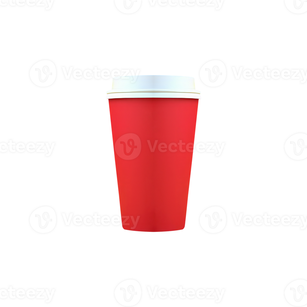 Isolated Red Paper Cup with Lid of Drink 3D Icon on Transparent Background. png