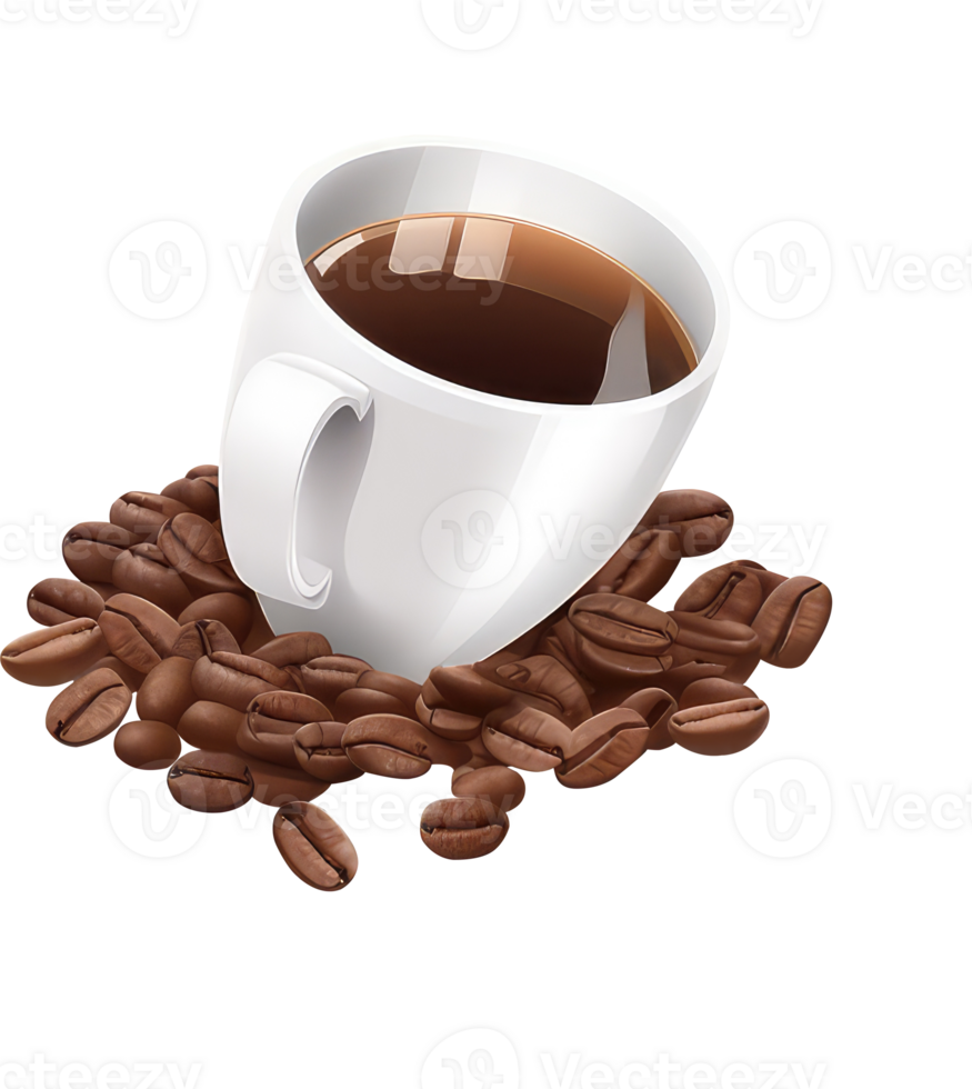 Isolated White Coffee Cup with Seeds on Transparent Background. 3D Render. png