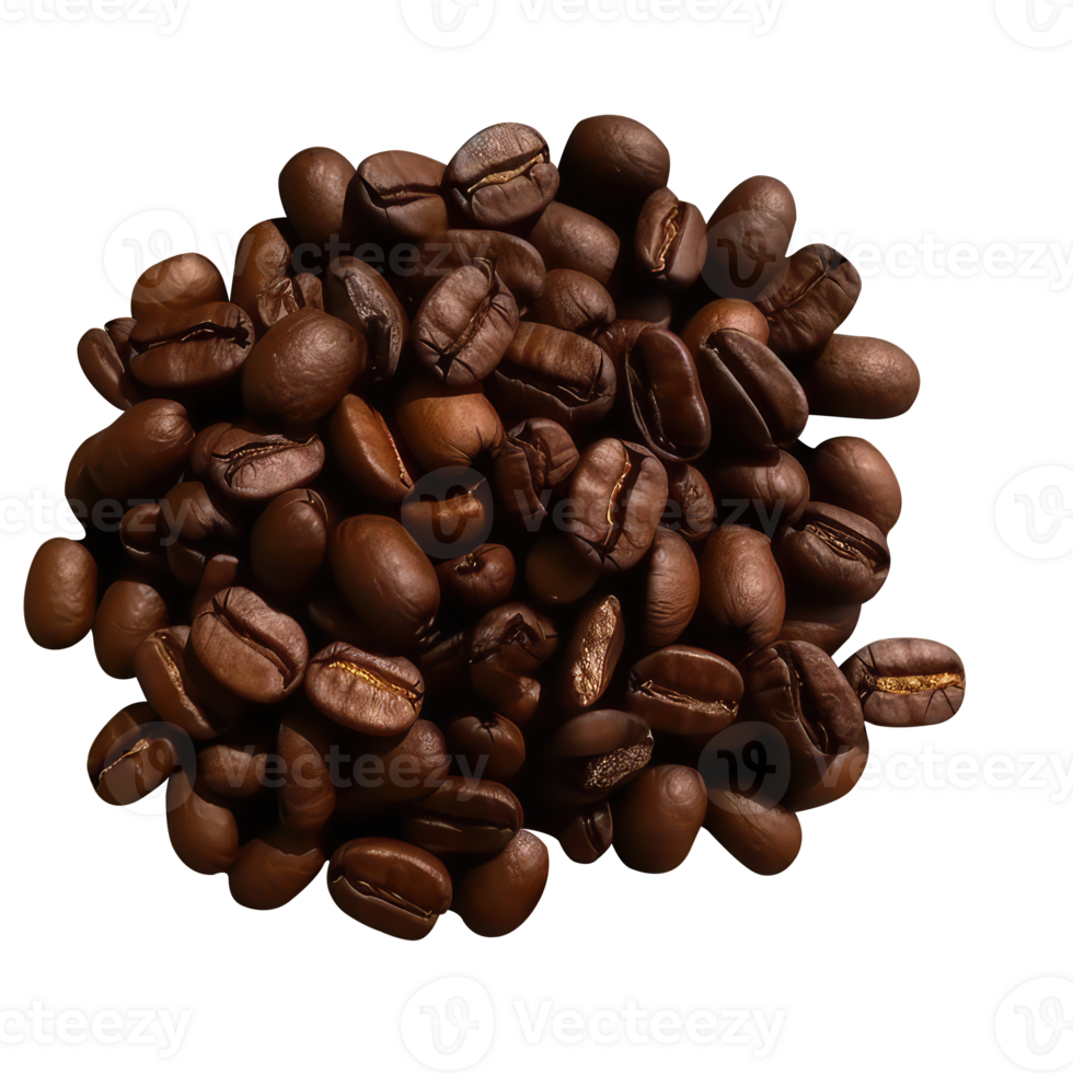 Brown Roasted Coffee Beans Piles, Closeup on Transparent Background. . png