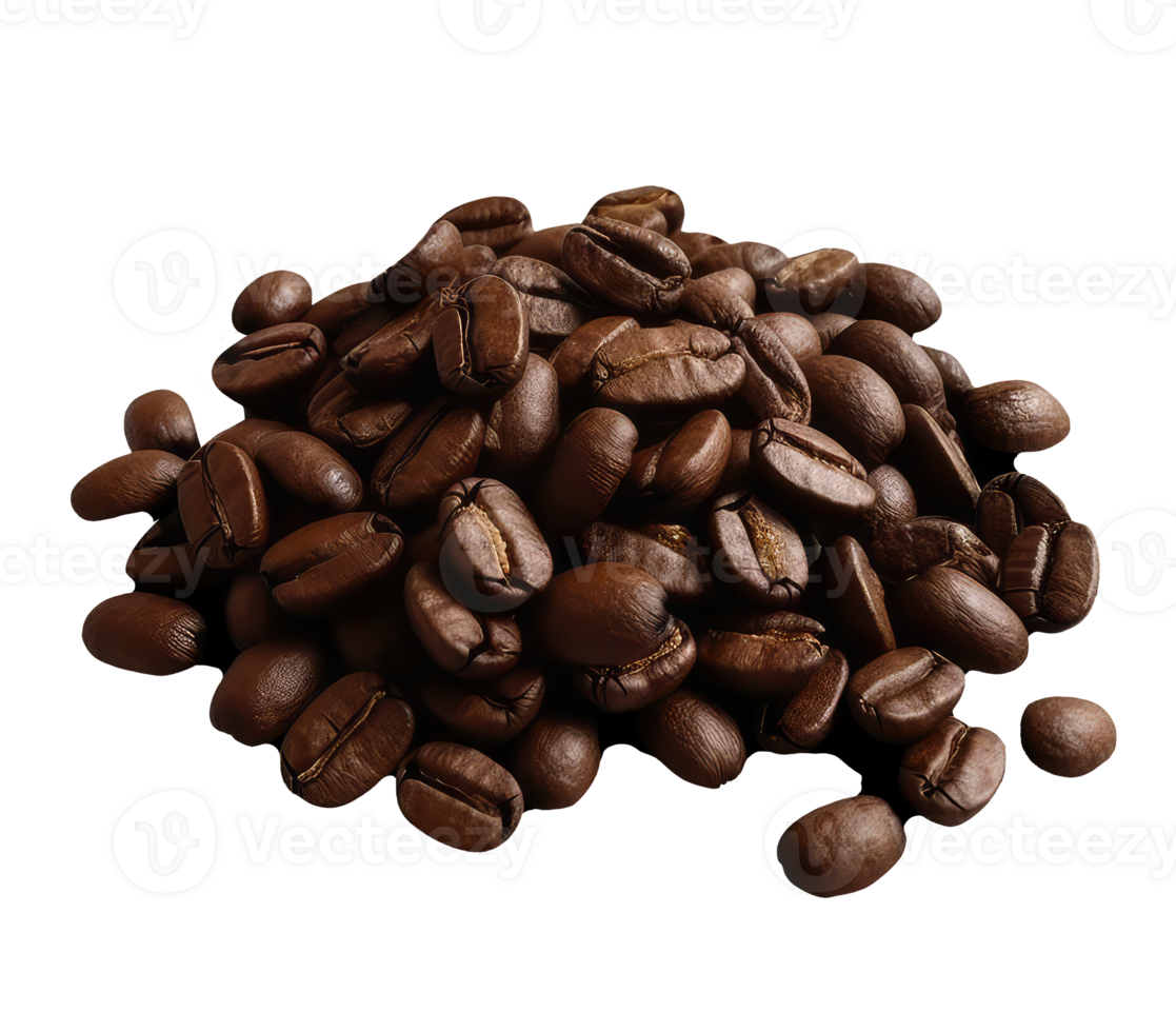 Brown Roasted Coffee Beans Piles, Closeup on Transparent Background. . png