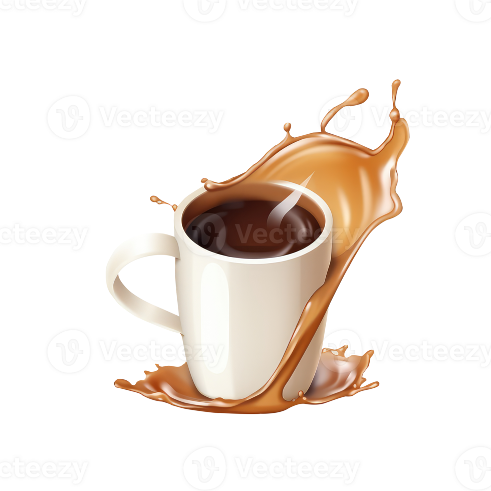 Isolated Delicious Milk Chocolate or Coffee Splashing Disposal Glass on Transparent Background. 3D Render. png