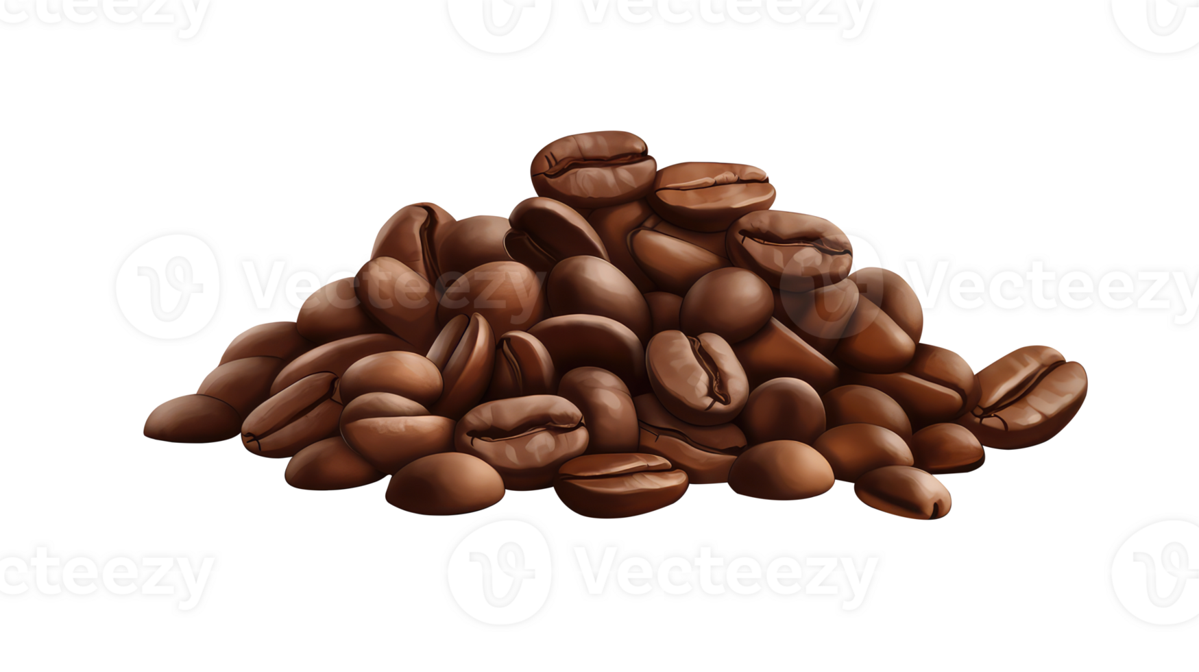 Brown Roasted Coffee Beans Piles, Closeup on Transparent Background. . png