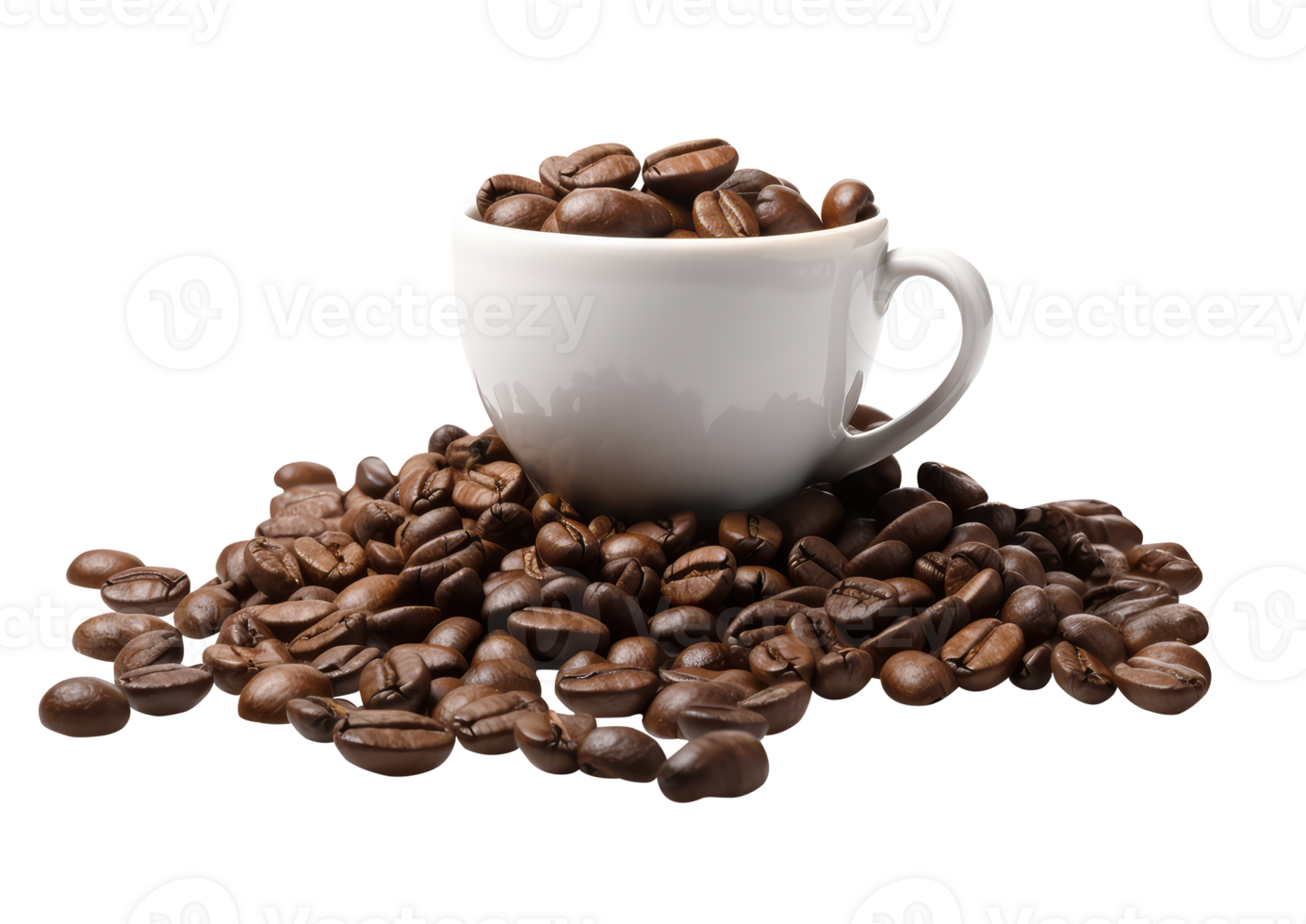 Brown Roast Coffee Seeds with White Cup on Transparent Background. . png