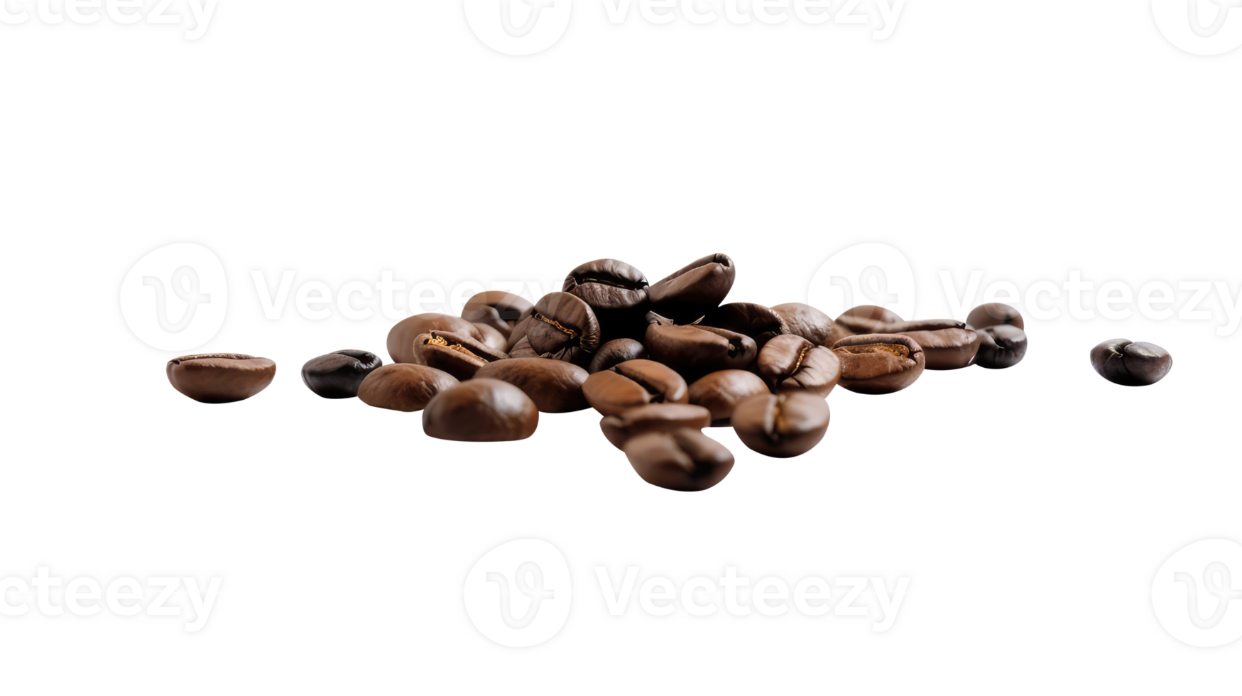 Brown Roasted Coffee Beans Piles, Closeup on Transparent Background. . png