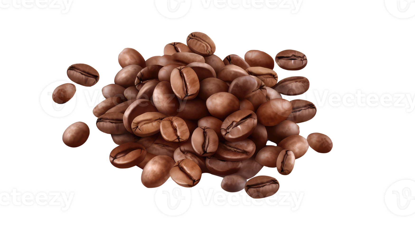 Brown Roasted Coffee Beans Piles, Closeup on Transparent Background. . png