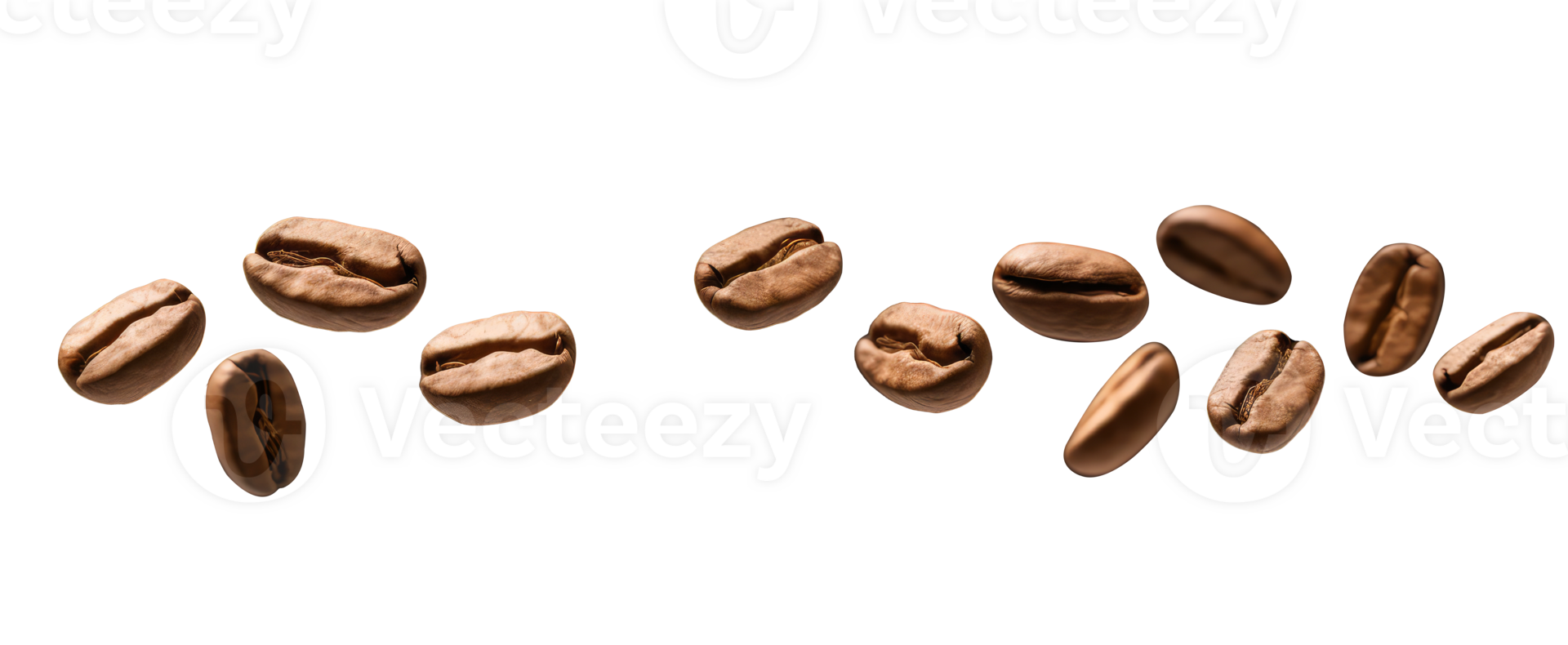 Closeup View of Dark Brown Roasted Coffee Beans Strewn on Transparent Background. . png