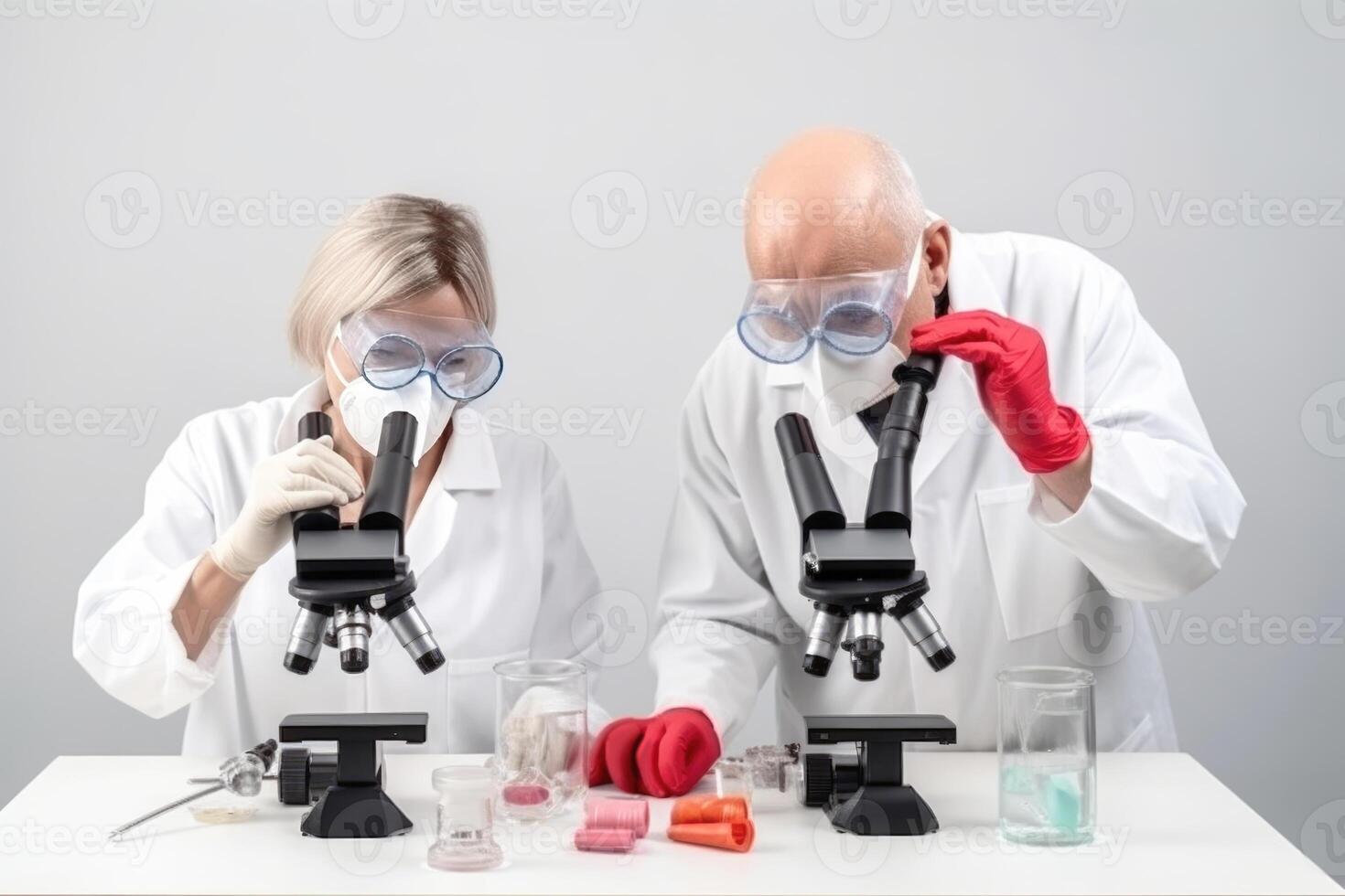 Portrait of Senior Scientists Researching and Learning in a Laboratory, . photo