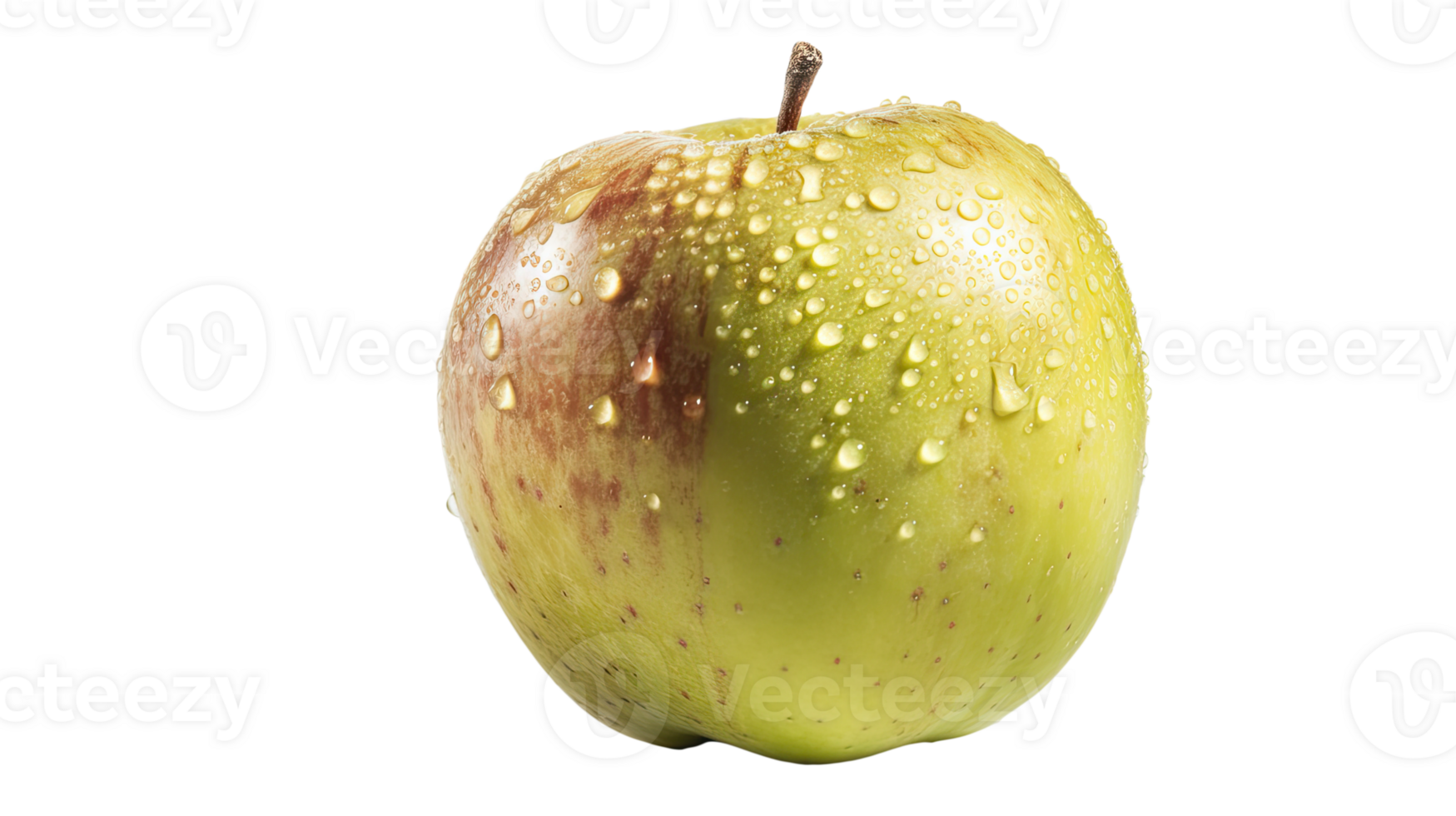 Realistic Raw Apple with Droplets of Water on Background, . png