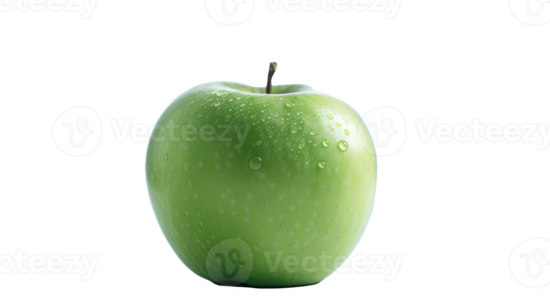 Realistic Green Apple with Droplets of Water on Background, . png