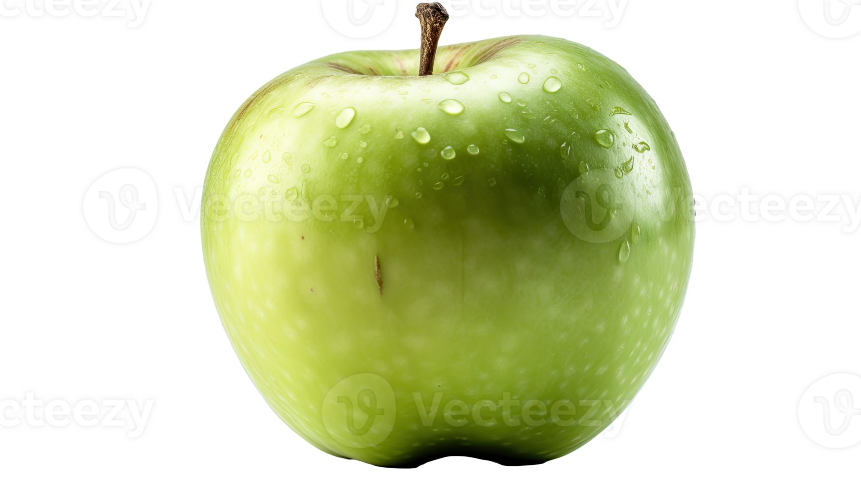 Realistic Green Apple with Droplets of Water on Background, . png