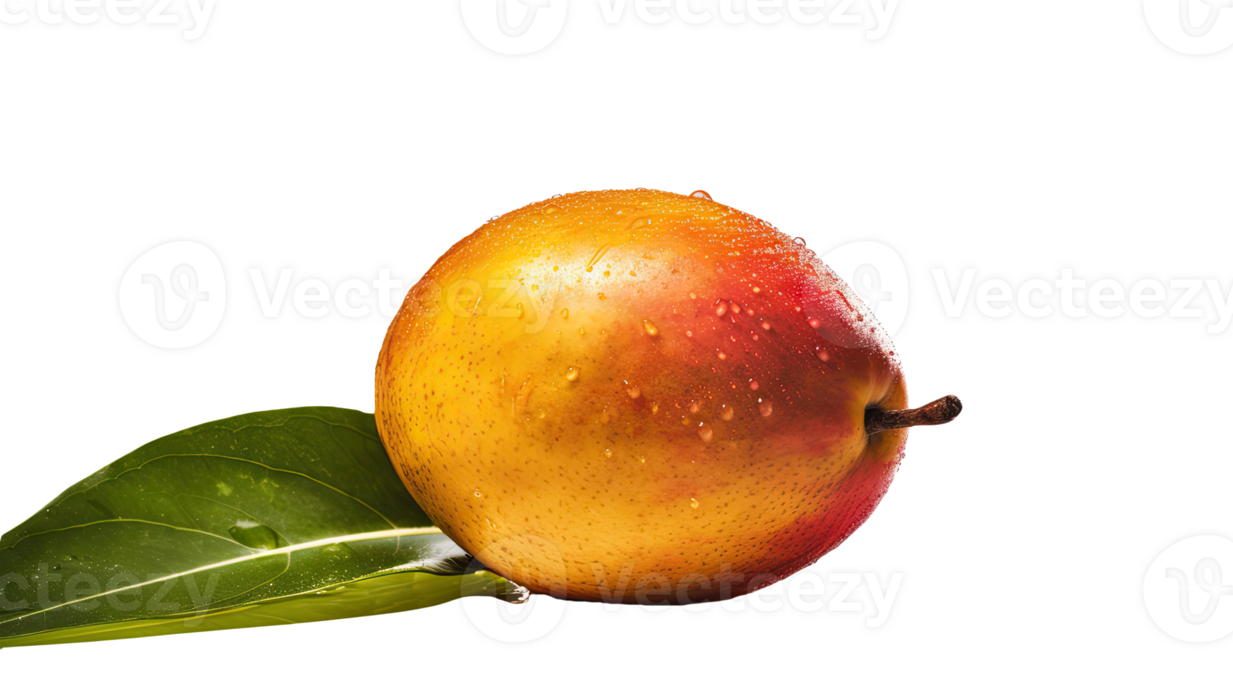 Realistic Ripe Pear with Green Leaf on Background, . png