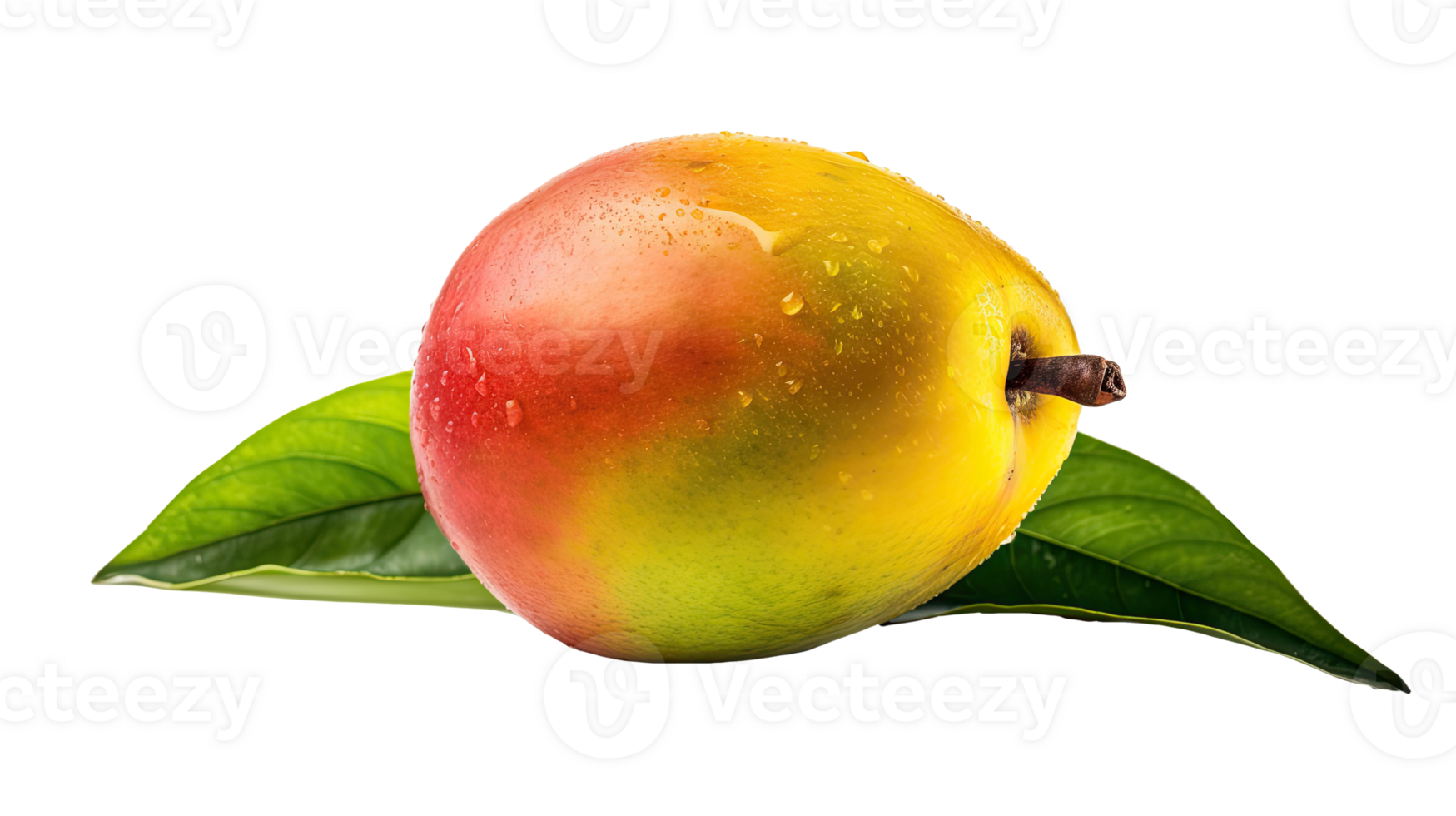 Realistic Ripe Pear with Green Leaf on Background, . png