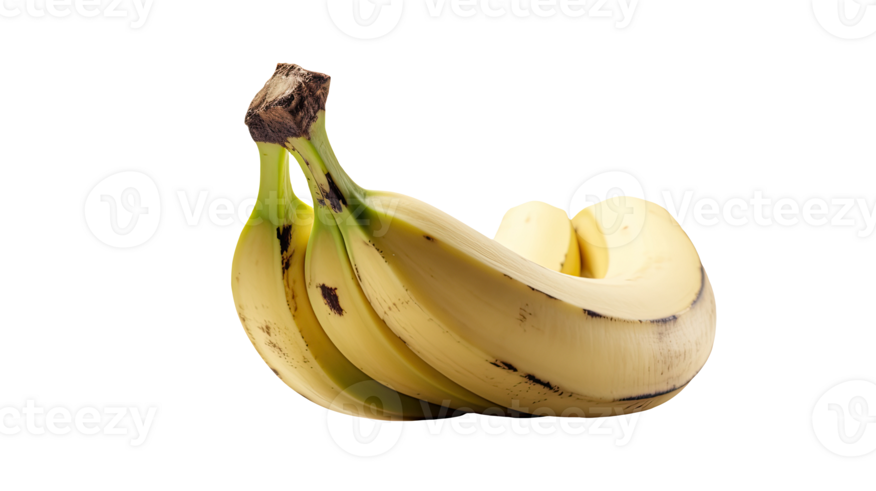 Closeup Yellow Banana Bunch on Transparent Background. Illustration. png
