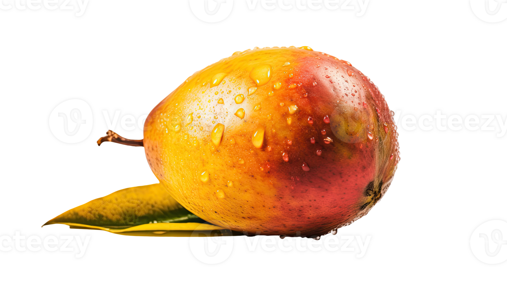 Realistic Ripe Pear with Green Leaf and Water Droplets on Background, . png