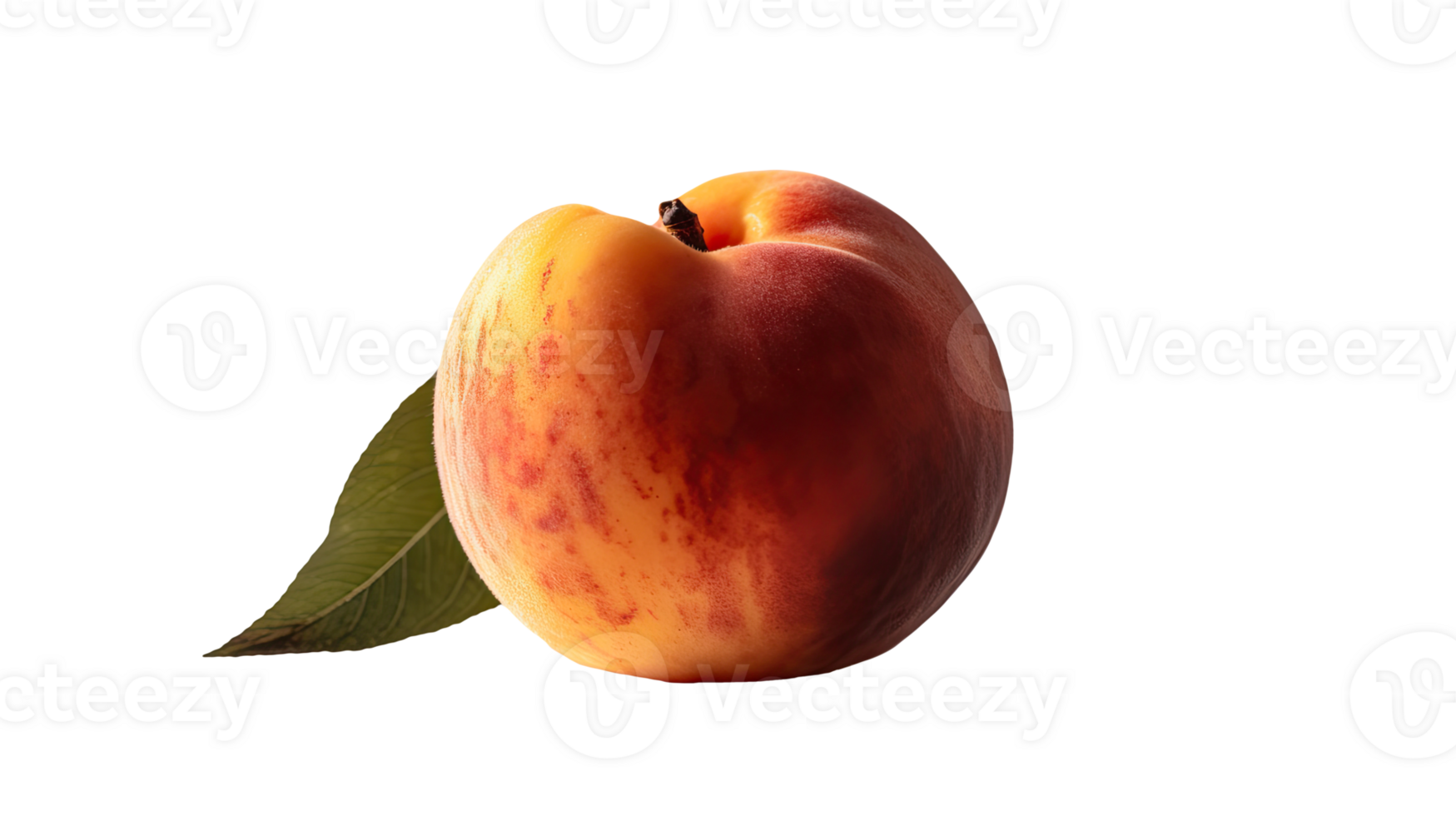 Realistic Ripe Peach with Green Leaf Isolated on Background, . 24042412 PNG