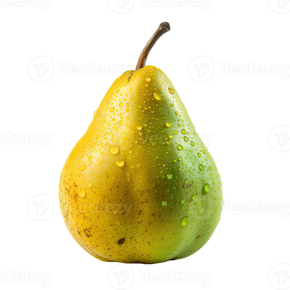 Ripe Pear with Water Drops on Transparent Background. Digital Illustration. png