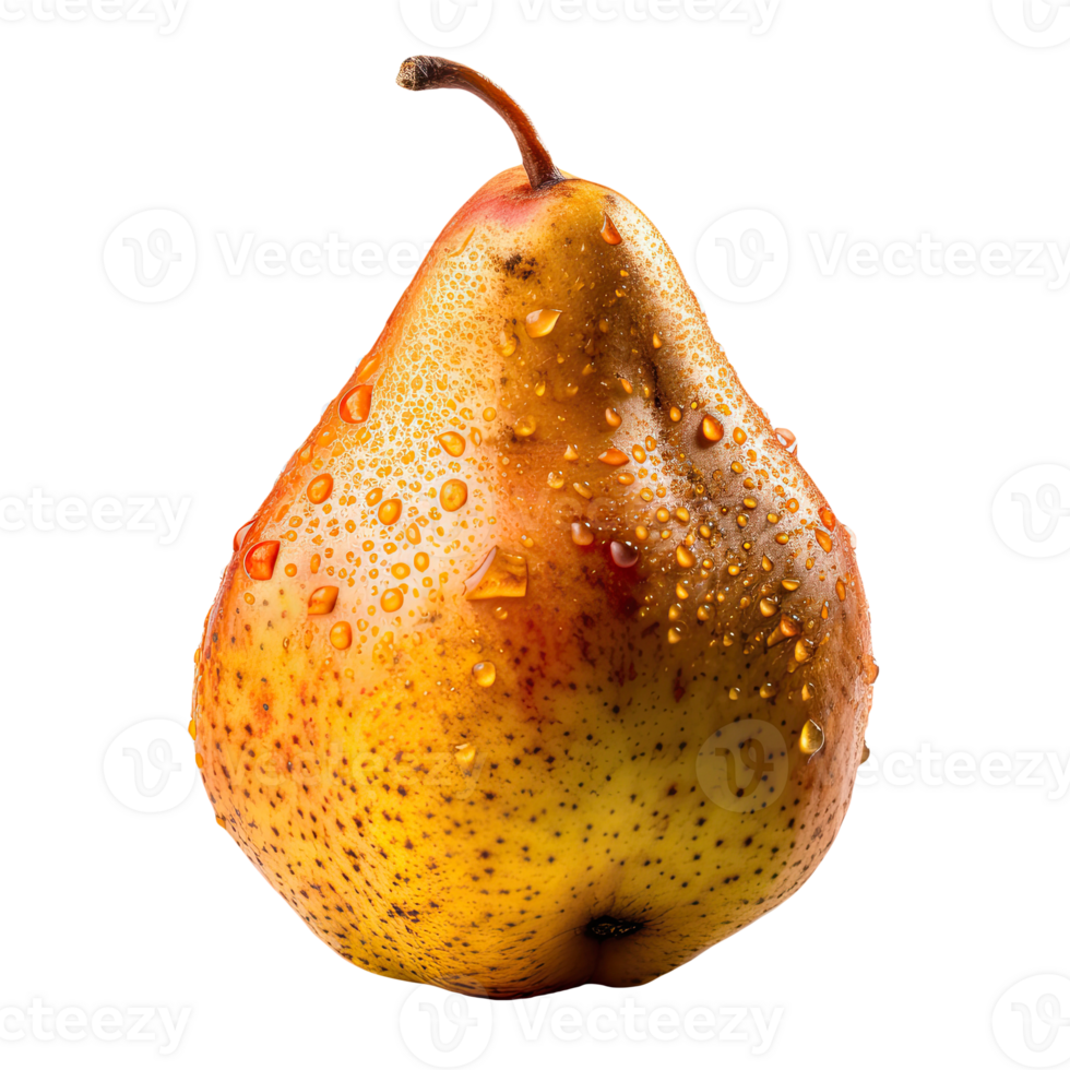Ripe Pear with Water Drops on Transparent Background. Digital Illustration. png