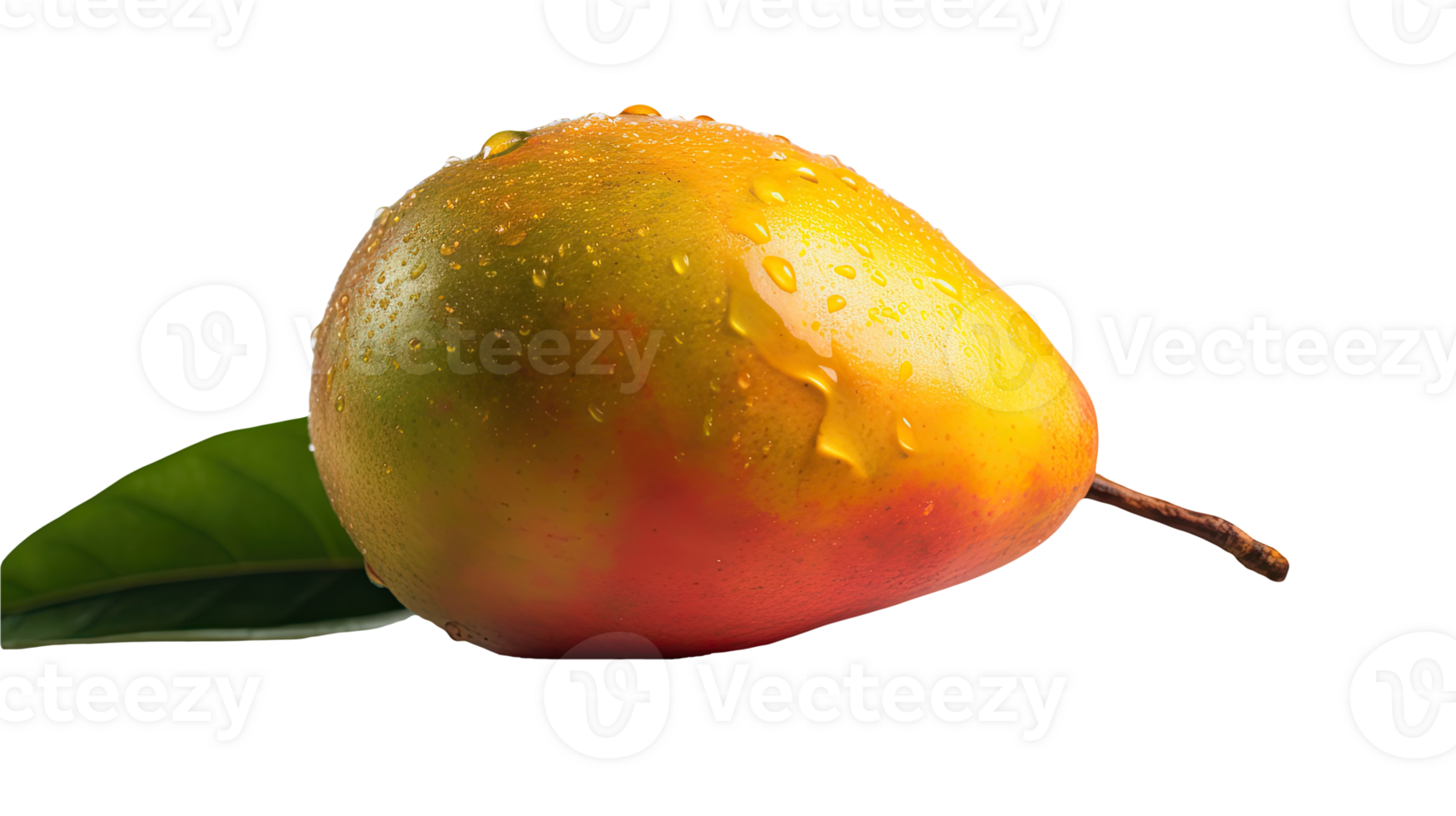Realistic Ripe Pear with Green Leaf and Water Droplets on Background, . png