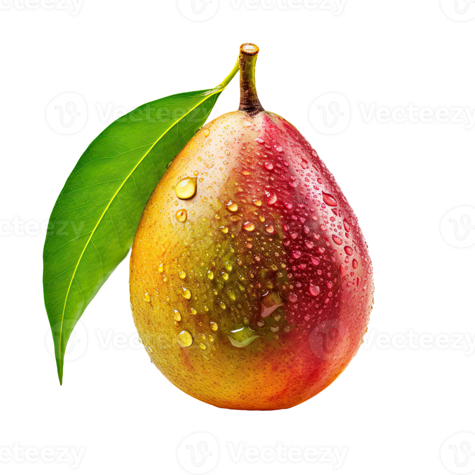 Ripe Pear with Water Drops on Transparent Background. Digital Illustration. png