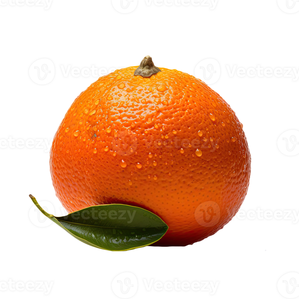 Fresh Orange with Water Drops Closeup on Transparent Background. . png
