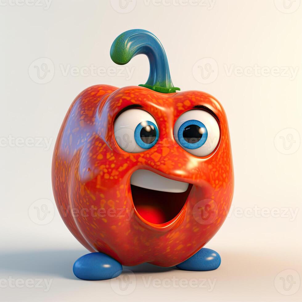 Pixar Style Cheerful Red Capsicum 3D Character Isolated on White Background. . photo