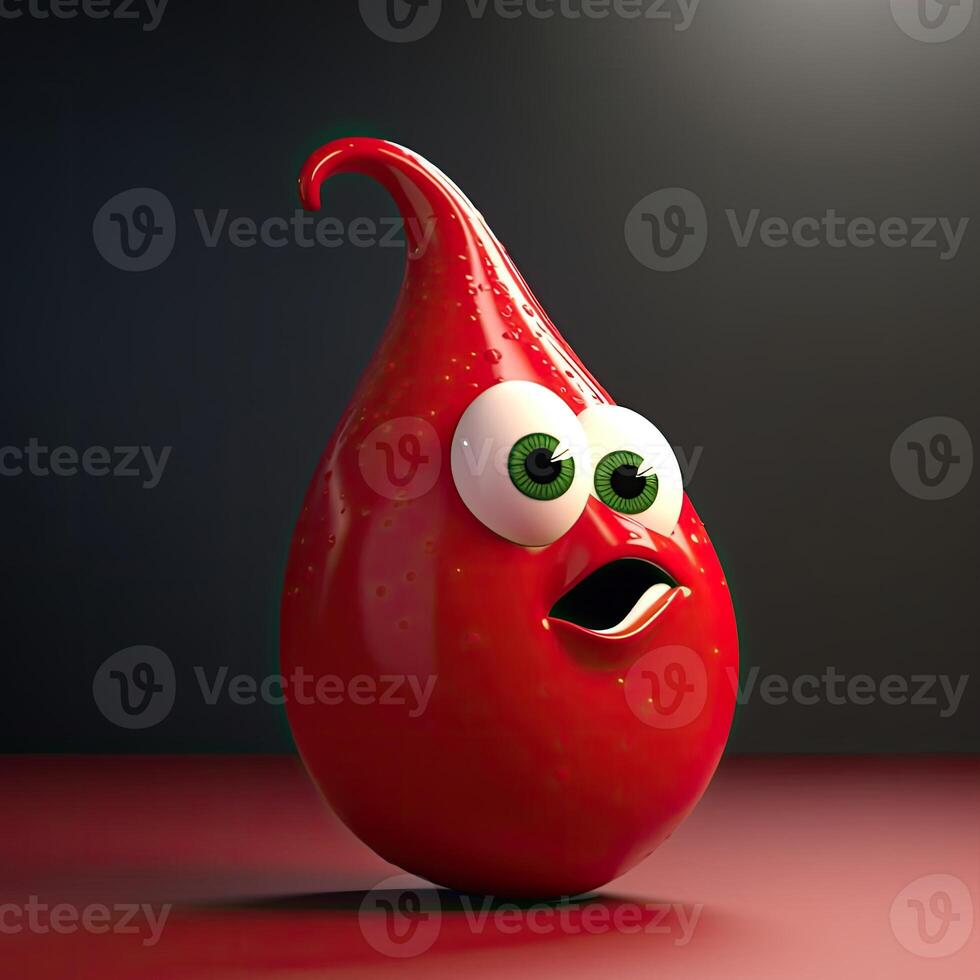 Pixar Style Happy Red Chili 3D Character on Dark Background. . photo