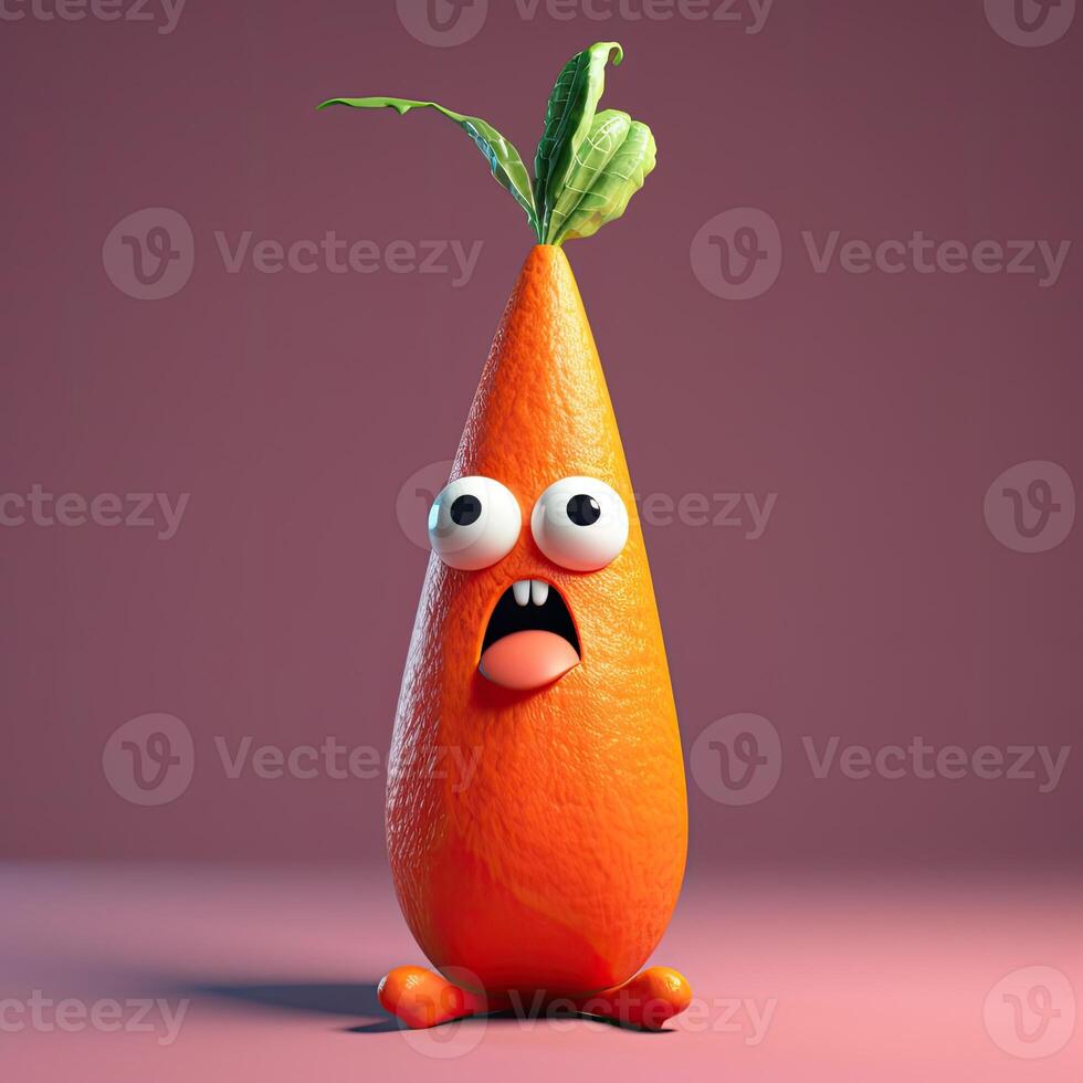 Pixar Style Tongue Out Carrot 3D Character on Pink Background. . photo