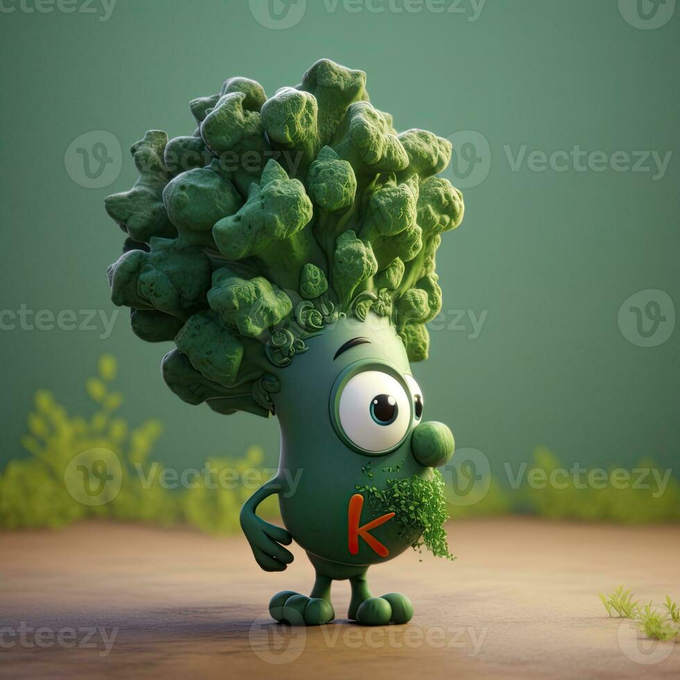 Pixar Style Cute Kale 3D Character on Shiny Field. Digital Illustration. photo