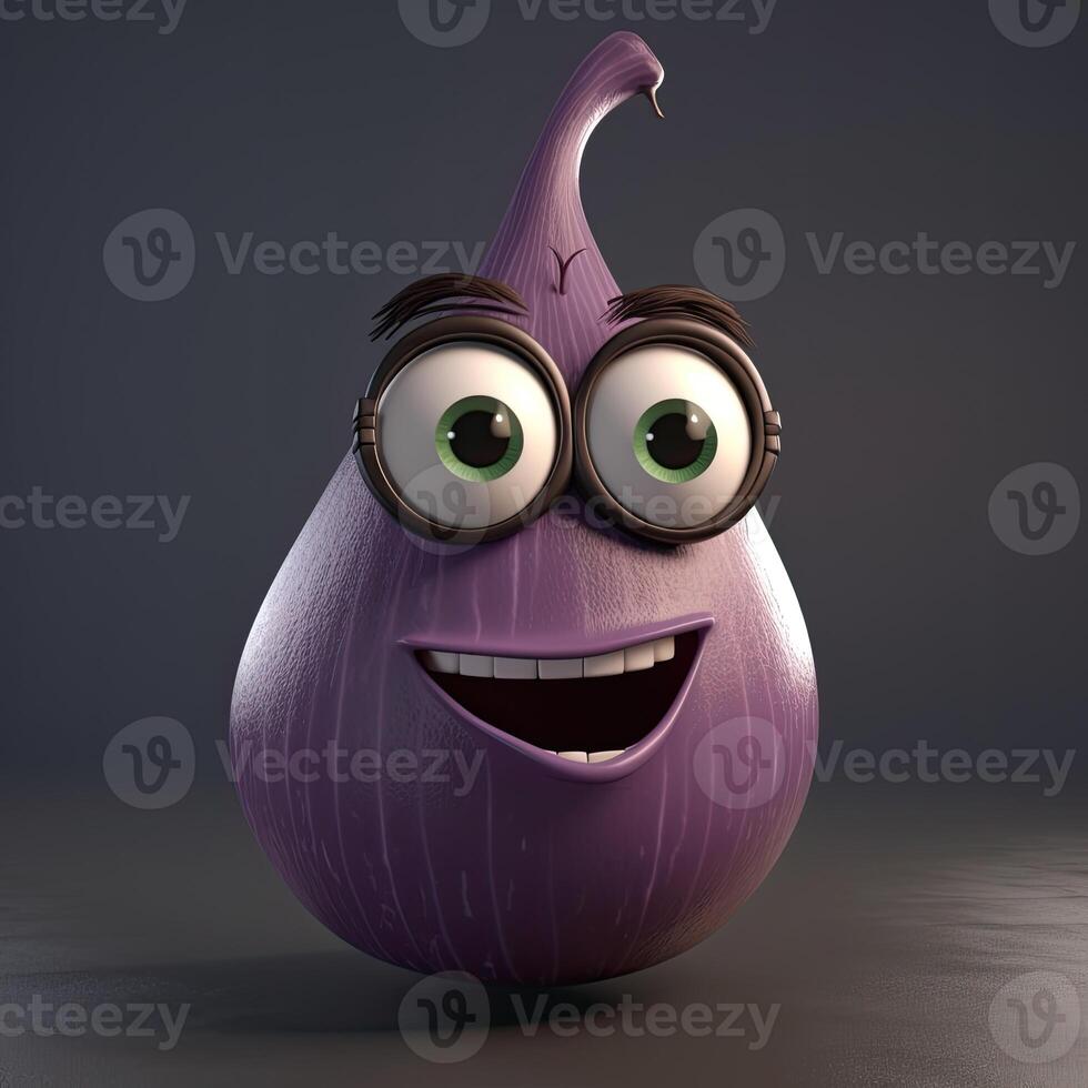 Pixar Style Happy Onion 3D Character on Grey Background. . photo