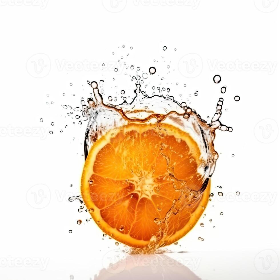 Juicy Fresh Orange Slice Floating in the Water, Technology. photo