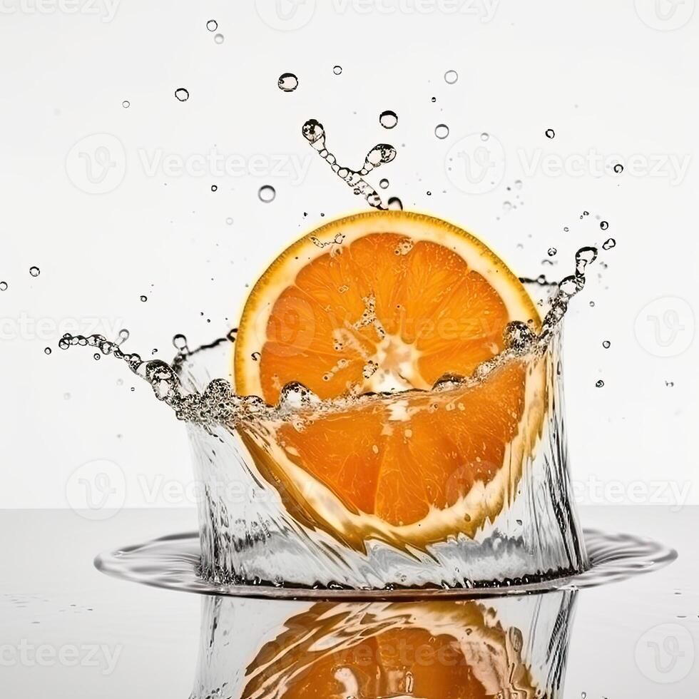 Juicy Fresh Orange Slice Floating in the Water, Technology. photo