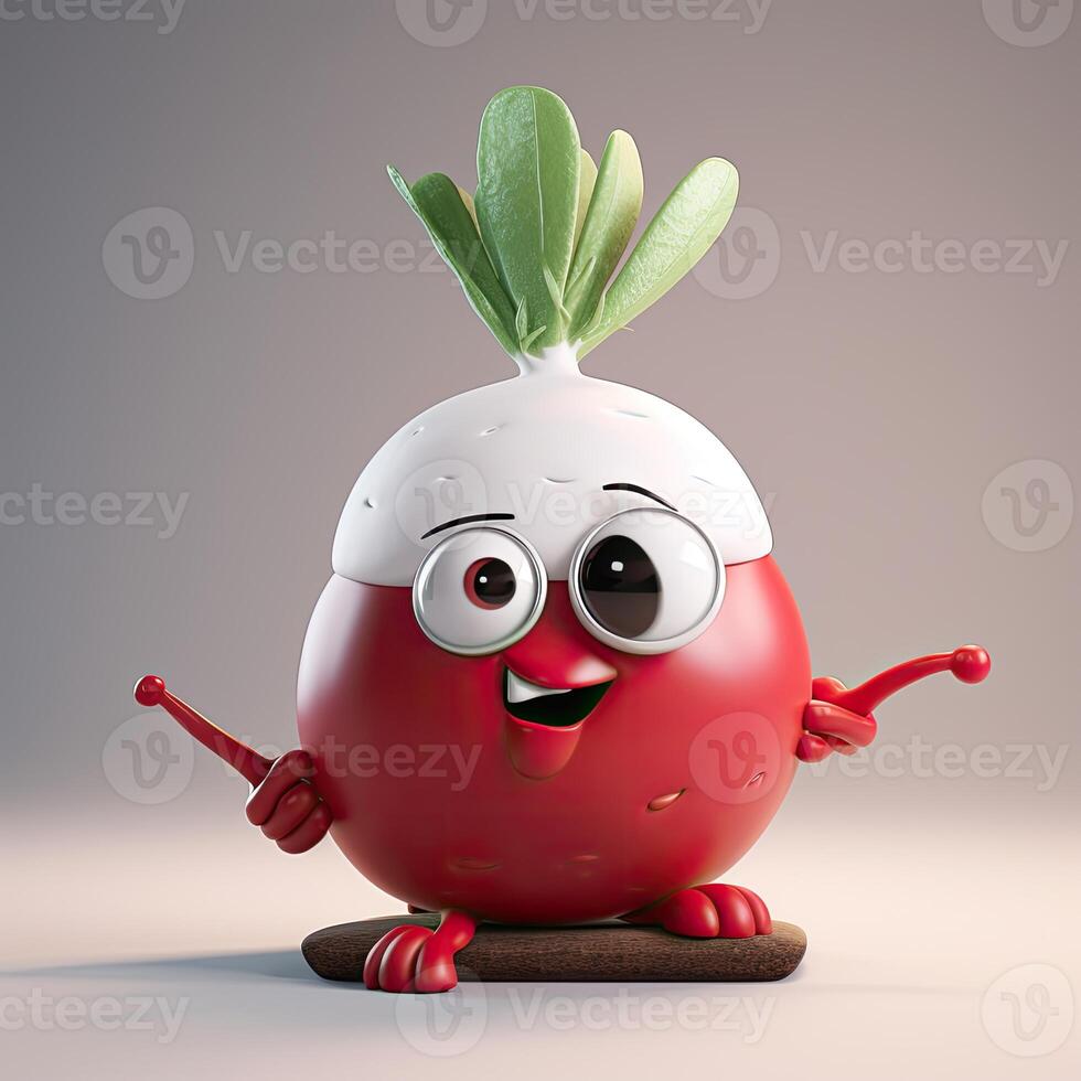 Pixar Style Teasing Turnip 3D Character on Grey Background. . photo