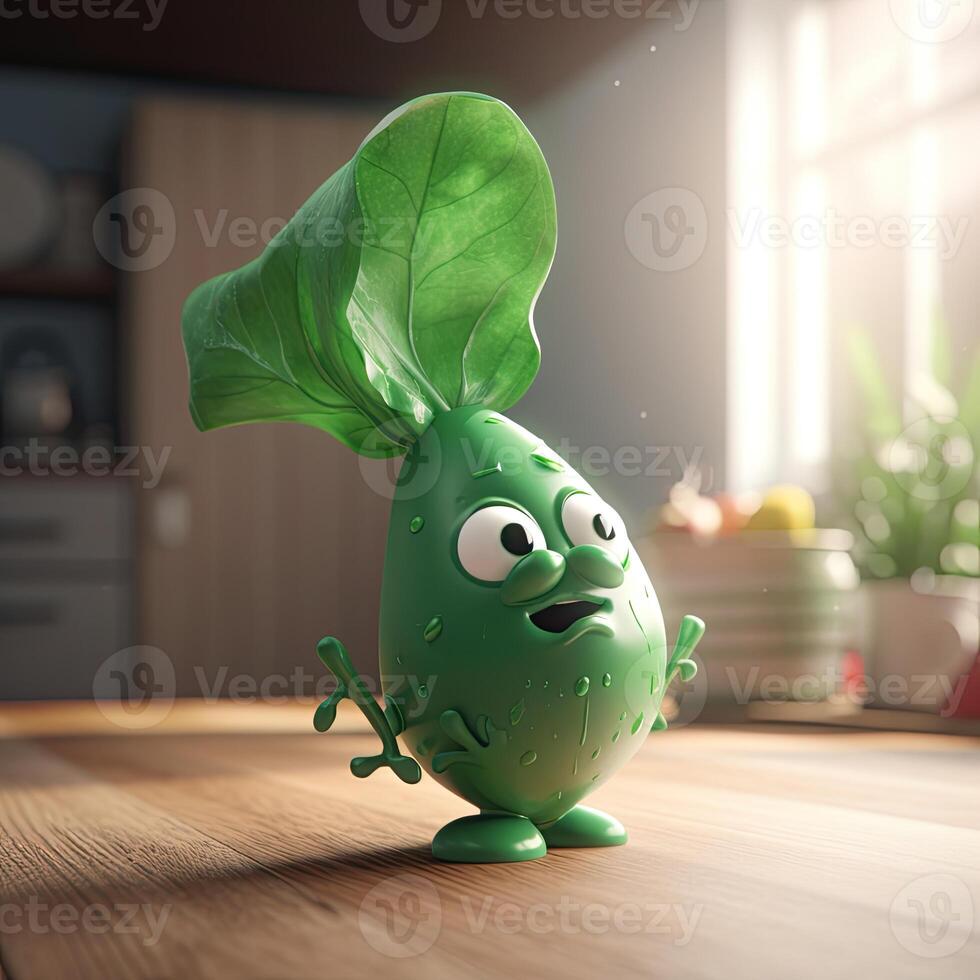 Pixar Style Crying Spinach 3D Character at Shiny Room. . photo