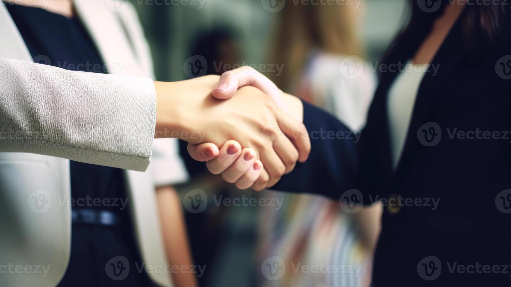 Cropped Image of Business handshake between two women Inside a modern bright office. . photo