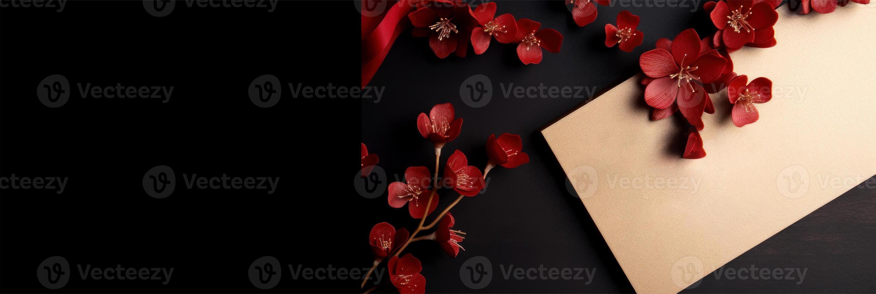 Guarantee Pay secureFree Photos - Top View Of Luxury Blank Wedding Card Or  Paper Mockup With Peony Flowers On Red Background. Generative AI  Illustration., chanel paper for flowers bouquets 