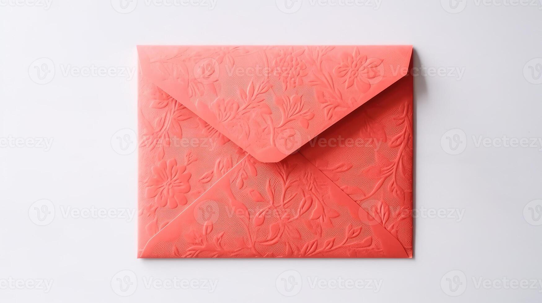 Isolated Shiny Red Customized Floral Embossed Luxury Wedding or Event Card Envelope Created By . photo
