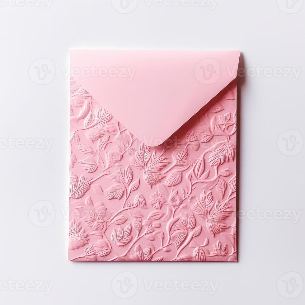 Customized Pastel Pink Floral Embossed Luxury Wedding or Event Card, Envelopes Created By . photo