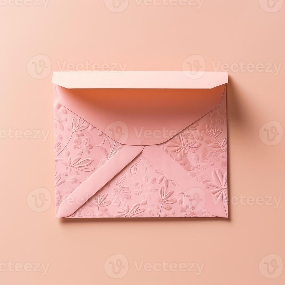 Customized Pastel Pink Floral Embossed Luxury Wedding or Event Card, Envelopes Created By . photo