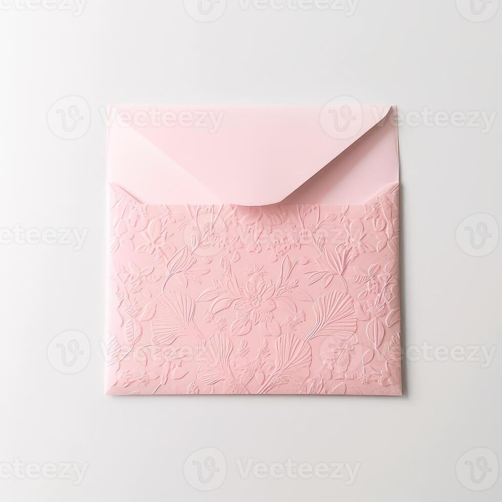 Customized Pastel Pink Floral Embossed Luxury Wedding or Event Card, Envelopes Created By . photo