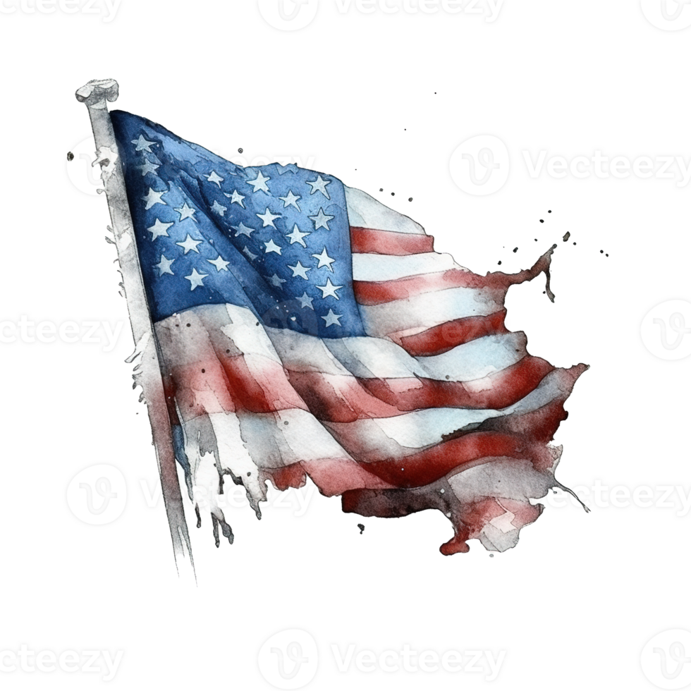 Happy 4th of July USA Independence Day American national flag watercolor painting and bunting, png