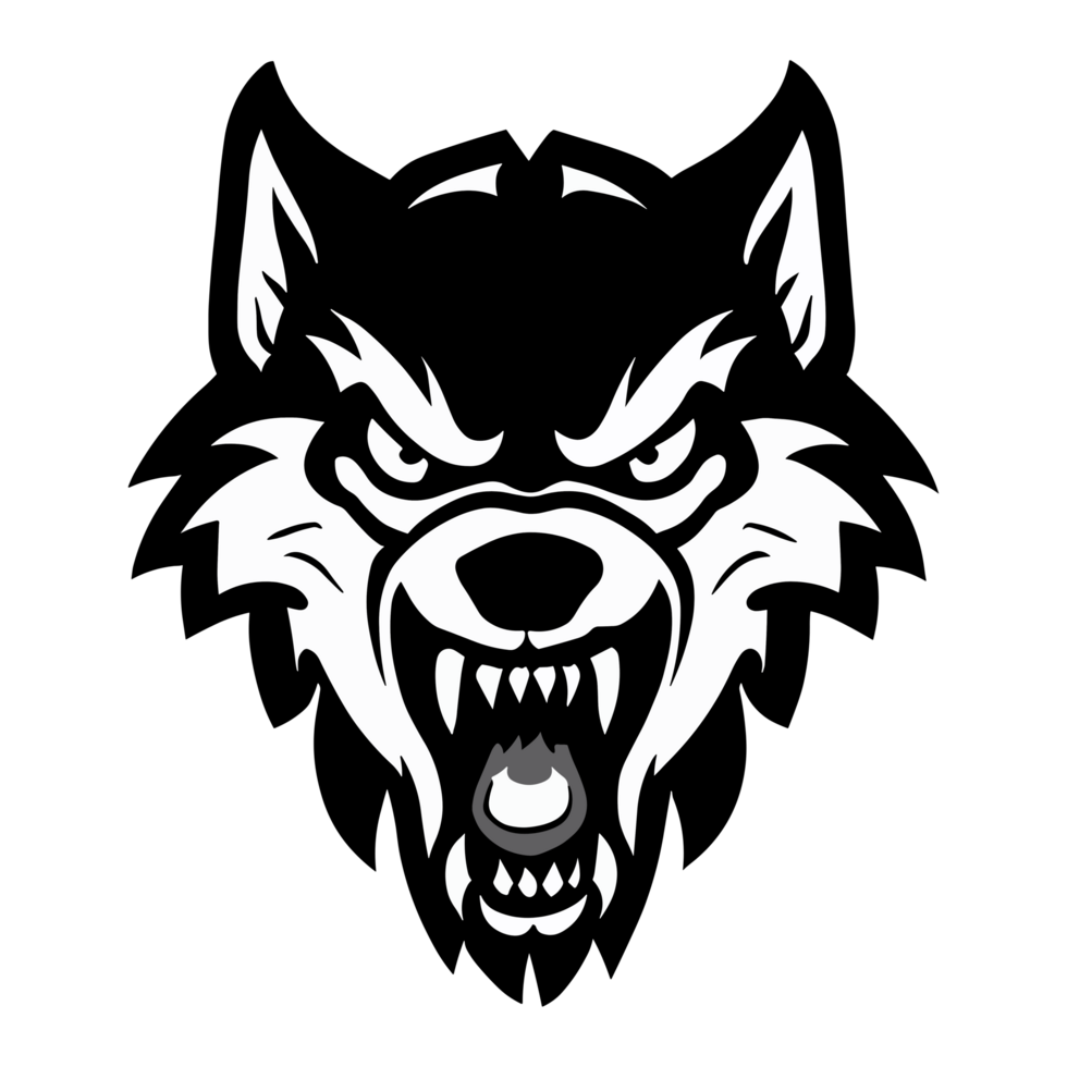 Wolf face black and white clipart transparent background png