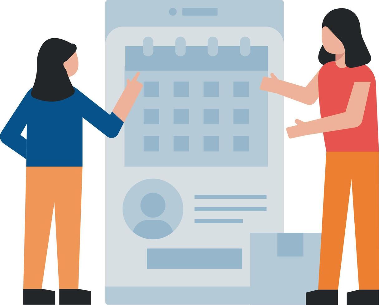 Girls looking at calendar on mobile. 24044351 Vector Art at Vecteezy