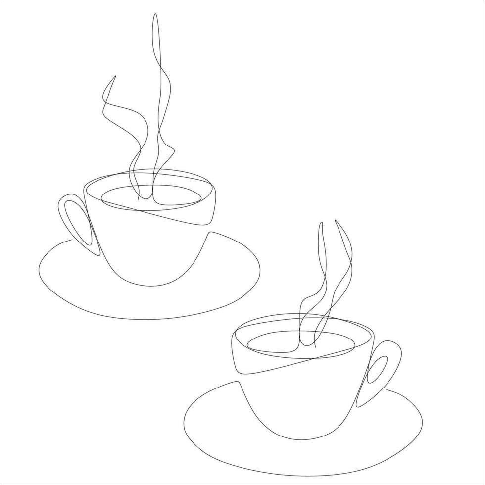 Cup of tea cofee lineart vector illustration