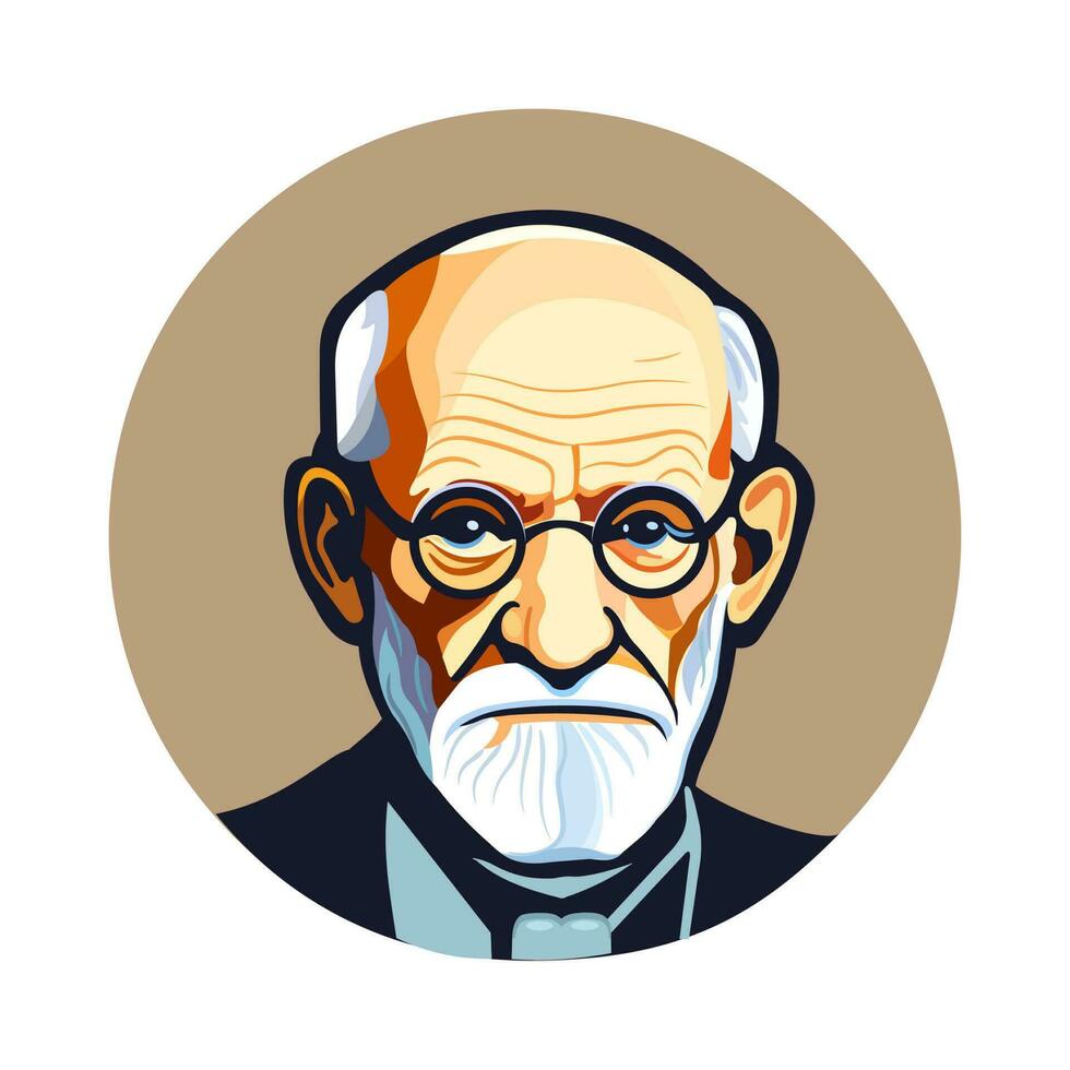 sigmund freud - el padre de psicoanálisis, retrato. redondo formato. vector plano ilustración en color antecedentes.