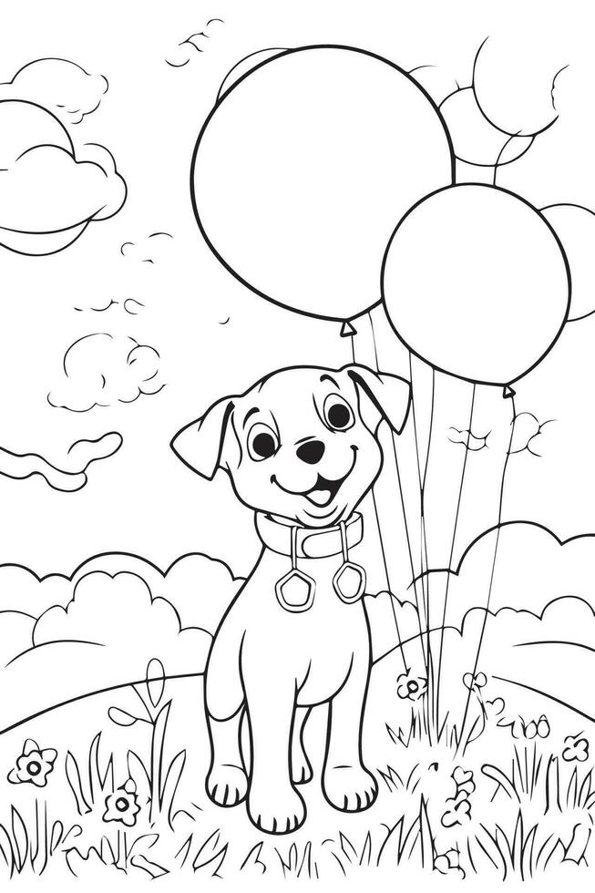 Dog Coloring Page, Dog Character For Coloring Book vector